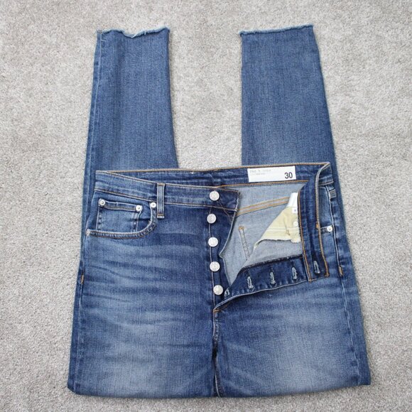 rag & bone Denim - Rag & Bone Jeans Womens 30x30 Blue Nina High-Rise Skinny Button Fly Raw Hem